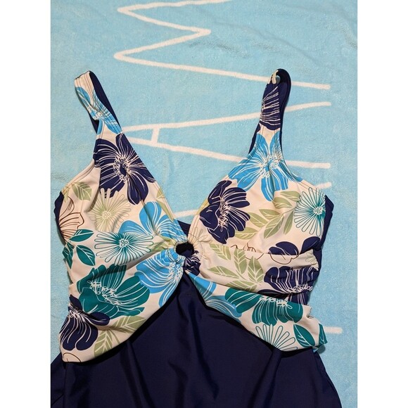 Silhouette Solution Size 16 L Blue One Piece Swimsuit w Floral top - Picture 4 of 11
